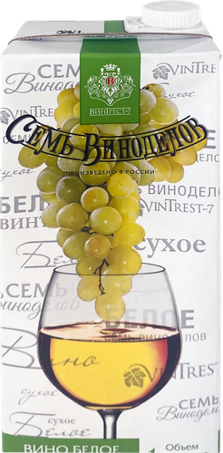 Вино СЕМЬ ВИНОДЕЛОВ белое сухое, 1л, картинка