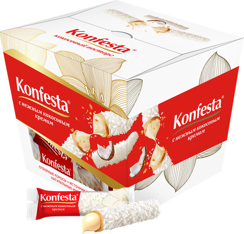 Конфеты KONFESTA Глазированные с кокосовой начинкой, 150г, крупный план