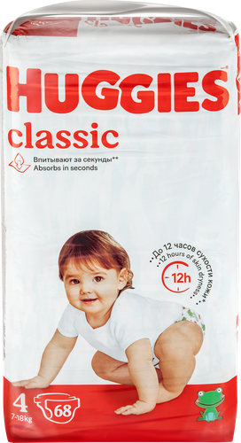 Подгузники HUGGIES Classic 4 7–18кг, 68шт, вид