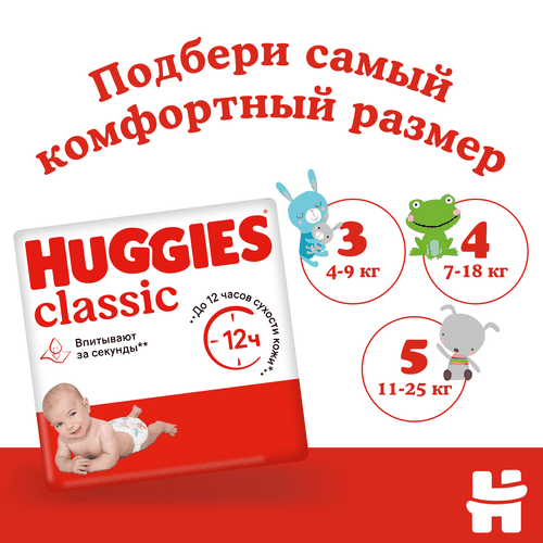 Подгузники HUGGIES Classic 4 7–18кг, 68шт, крупный план
