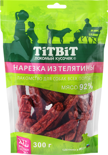 Лакомства для взрослых собак TITBIT XXL Нарезка из телятины, 300г, изображение