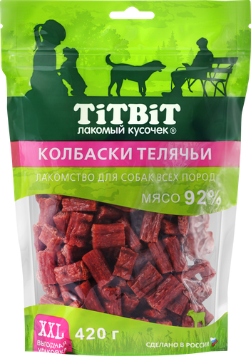 Лакомства для взрослых собак TITBIT XXL Колбаски телячьи, 420г, картинка