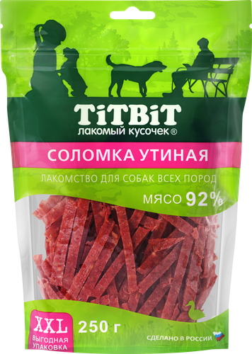 Лакомства для взрослых собак TITBIT XXL Соломка утиная, 250г, детальное фото
