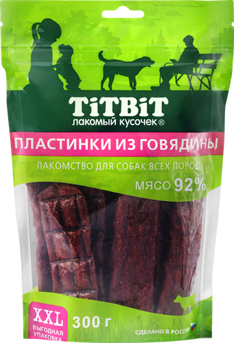 Лакомства для взрослых собак TITBIT XXL Пластинки из говядины, 300г, фото