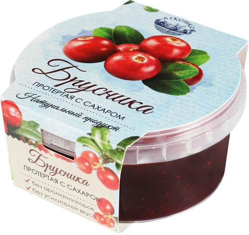 Брусника ЛУКОШКО протертая с сахаром, 200г, крупный план