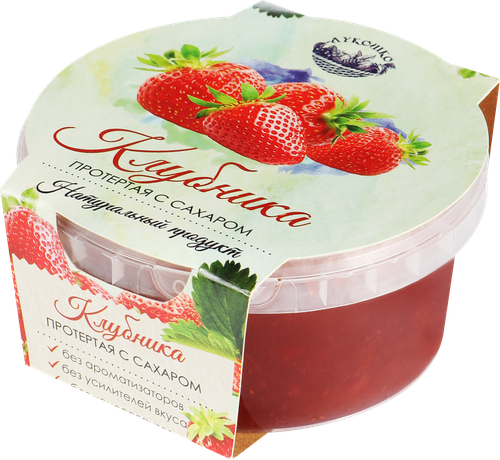 Клубника ЛУКОШКО протертая с сахаром, 200г, картинка