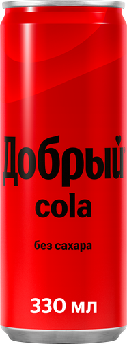Напиток ДОБРЫЙ Cola без сахара сильногазированный, 0.33л, крупный план