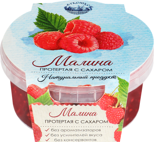 Малина ЛУКОШКО протертая с сахаром, 200г, вид