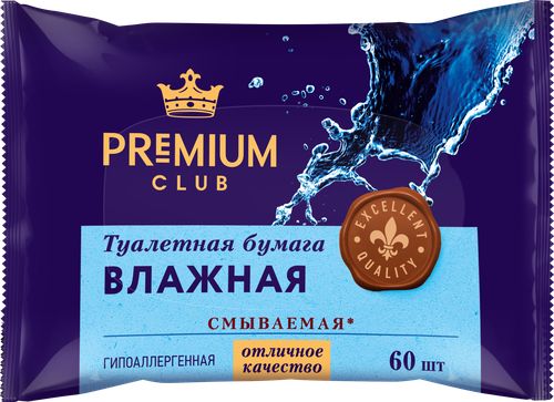 Бумага туалетная влажная PREMIUM CLUB, 60шт, фотография