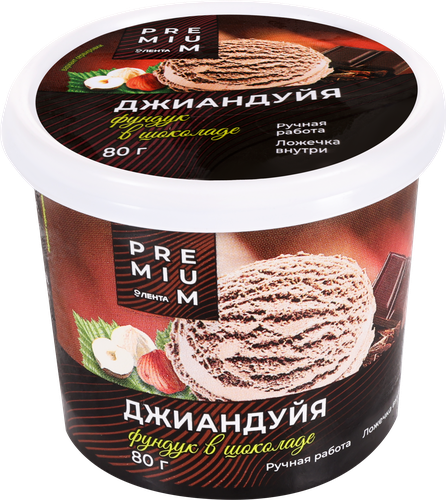 Мороженое ЛЕНТА PREMIUM Джиандуйя, сливочное фундучно-шоколадное 8%, без змж, 80г, фотография