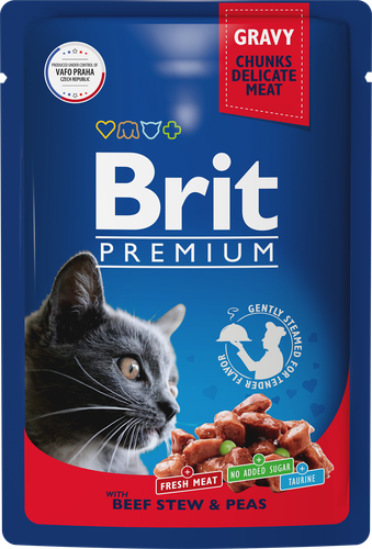 Корм консервированный для взрослых кошек BRIT Premium Говядина и горошек в соусе, 85г, вид