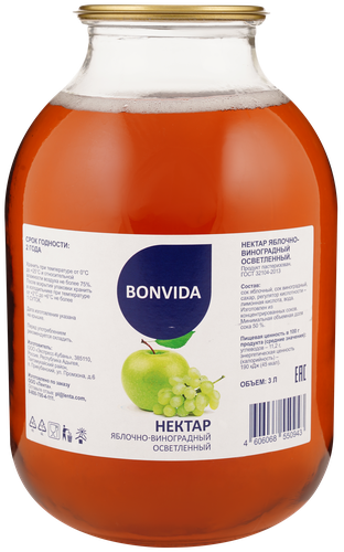 Нектар BONVIDA Яблочно-виноградный осветленный, 3л, изображение