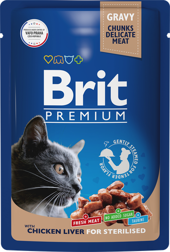 Корм консервированный для взрослых кошек BRIT Premium Куриная печень в соусе, для стерилизованных, 85г, вид