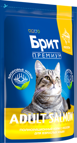 Корм сухой для взрослых кошек BRIT Premium Cat Adult Salmon с лососем, 2кг, крупный план