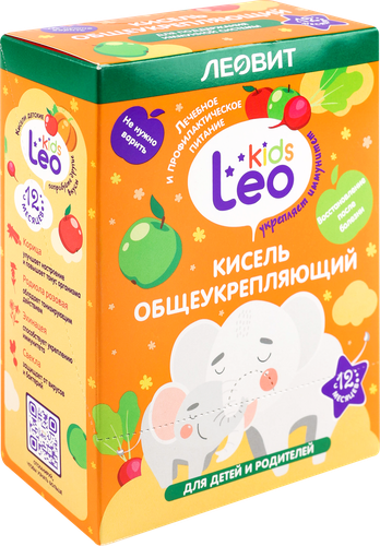Кисель ЛЕОВИТ Leo Kids, Общеукрепляющий, с 1 года, 5х12г, изображение