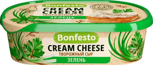 Сыр творожный BONFESTO Кремчиз Зелень 65%, без змж, 140г, крупный план