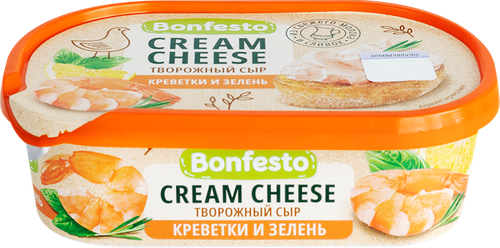 Сыр творожный BONFESTO Кремчиз Креветки и зелень 65%, без змж, 140г, вид