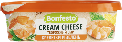 Сыр творожный BONFESTO Кремчиз Креветки и зелень 65%, без змж, 140г, фотография
