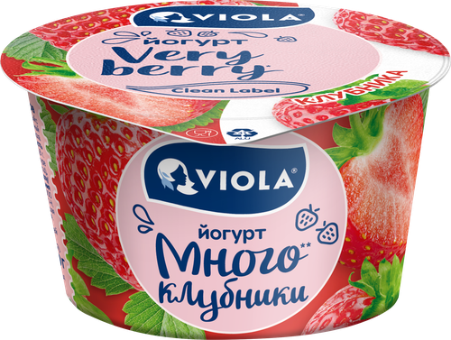 Йогурт VIOLA Very Berry с клубникой 2,6%, без змж, 180г, крупный план