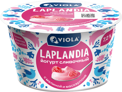 Йогурт LAPLANDIA Сливочный с малиной и сыром маскарпоне 7,2%, без змж, 180г, фотография
