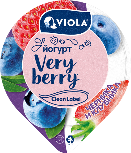 Йогурт VIOLA Very Berry с черникой и клубникой 2,6%, без змж, 180г, картинка