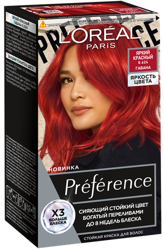 Краска для волос PREFERENCE Paris Яркость цвета 8.624 Яркий красный  Гавана, 204мл, детальное фото