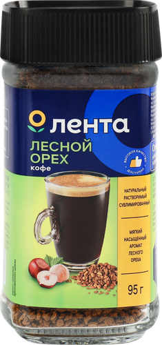 Кофе растворимый ЛЕНТА с ароматом лесного ореха сублимированный, 95г, вид