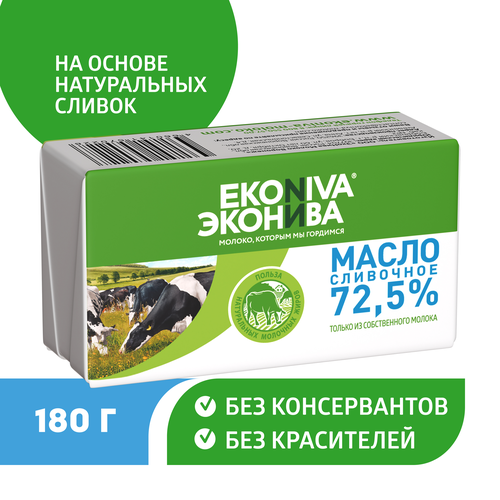 Масло сливочное ЭКОНИВА Крестьянское 72,5%, без змж, 180г, вид