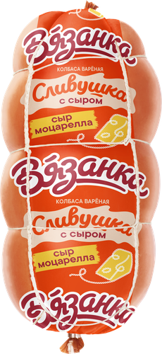 Колбаса вареная ВЯЗАНКА Сливушка, с сыром, 400г, вид