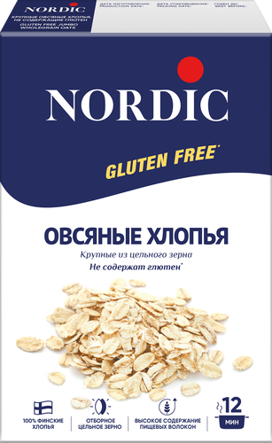 Хлопья овсяные безглютеновые NORDIC крупные, 400г, картинка
