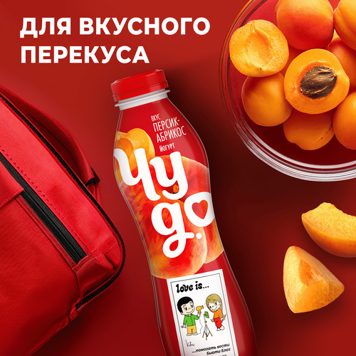 Йогурт питьевой ЧУДО Персик, абрикос 1,9%, без змж, 680г, изображение