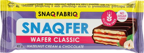 Батончик вафельный SNAQ FABRIQ со вкусом фундучный крем и бельгийский шоколад, глазированный, 45г, фотография