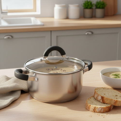 Кастрюля HOMECLUB Comfort, с силиконовыми ручками, нержавеющая сталь, индукция, 3.5л Арт. GS-5, вид