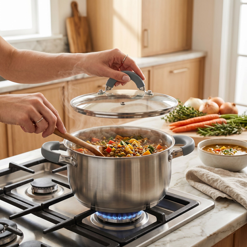 Кастрюля HOMECLUB Comfort, с силиконовыми ручками, нержавеющая сталь, индукция, 3.5л Арт. GS-5, картинка