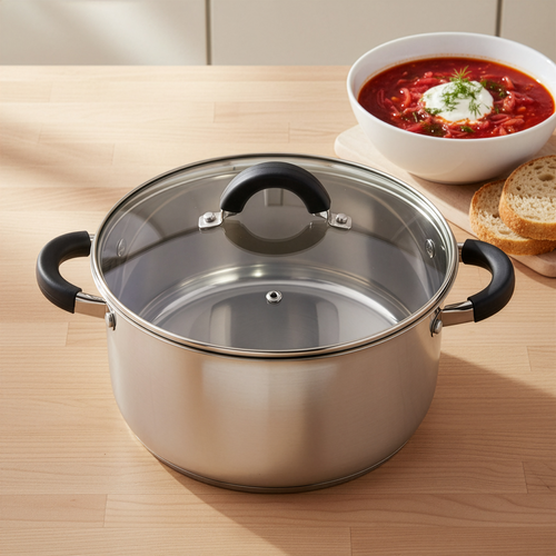 Кастрюля HOMECLUB Comfort, с силиконовыми ручками, нержавеющая сталь, индукция, 5.8л Арт. GS-7, вид