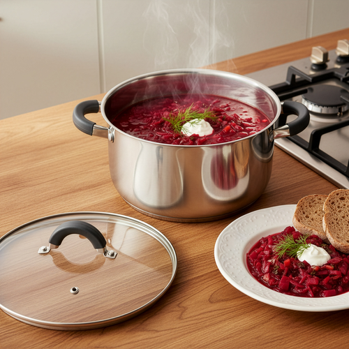 Кастрюля HOMECLUB Comfort, с силиконовыми ручками, нержавеющая сталь, индукция, 5.8л Арт. GS-7, детальное фото
