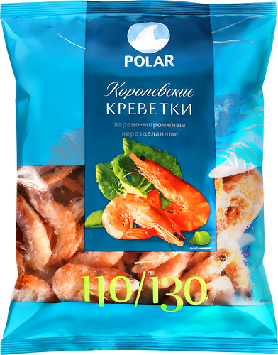Креветки Королевские варено-мороженые POLAR неразделанные 110/130, 500г, детальное фото