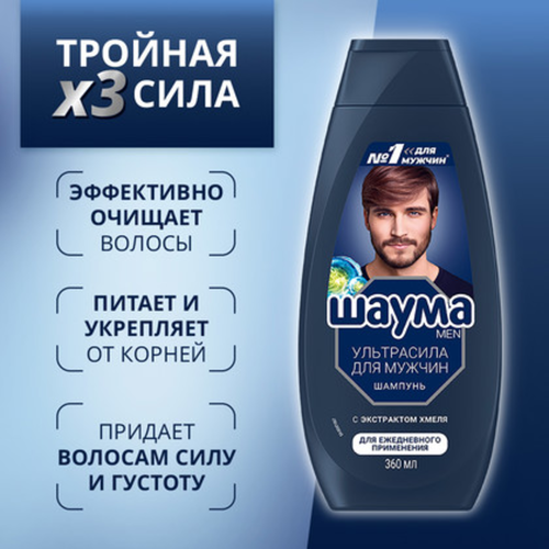Шампунь для всех типов волос мужской ШАУМА Men Ultra Сила, 360мл, фото