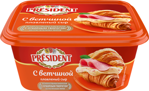 Сыр плавленый PRESIDENT с ветчиной 45%, без змж, 400г, детальное фото