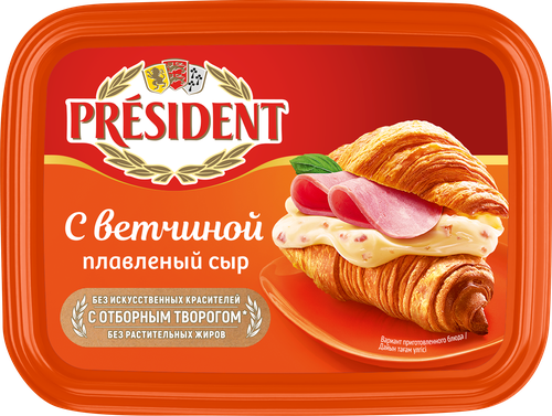 Сыр плавленый PRESIDENT с ветчиной 45%, без змж, 400г, фотография