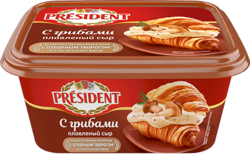 Сыр плавленый PRESIDENT с грибами 45%, без змж, 400г, изображение