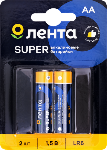 Элемент питания ЛЕНТА АА, LR6, 1,5В, алкалиновый Арт. ALR602, 2шт, крупный план