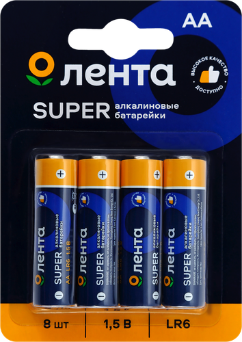 Элементы питания ЛЕНТА АА, LR6, 1,5В, алкалиновый Арт. ALR608, 8шт, вид
