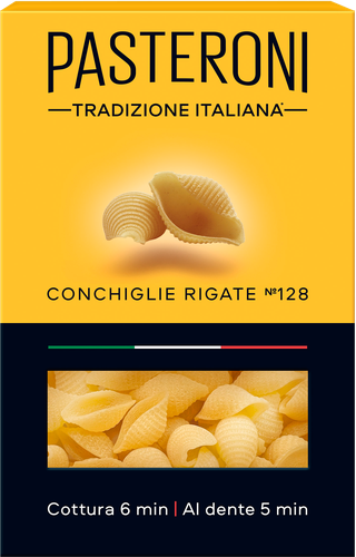 Макароны PASTERONI Conchiglie Rigate №128,&nbsp;группа А высший сорт, 400г, изображение