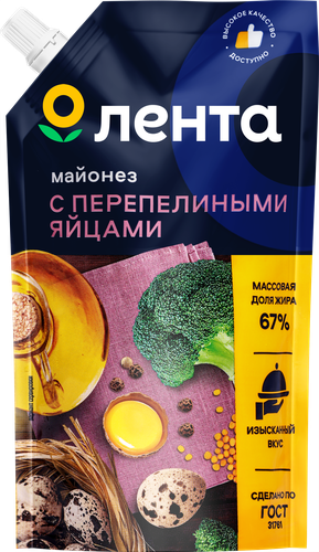 Майонез ЛЕНТА на перепелиных яйцах 67%, 380мл, вид