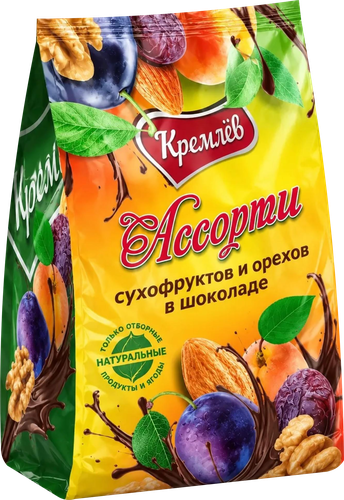 Конфеты КРЕМЛЕВ Ассорти сухофруктов в глазури, 225г, вид