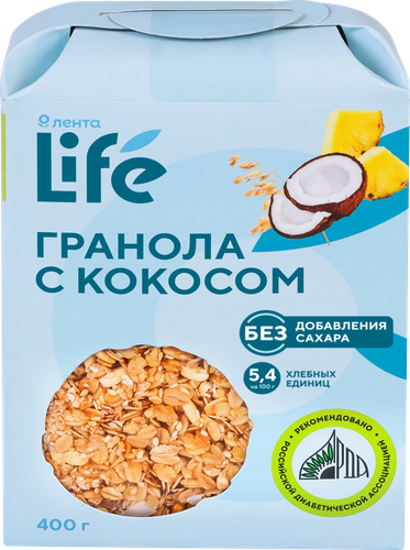Гранола ЛЕНТА LIFE с кокосом, без сахара, 400г, картинка