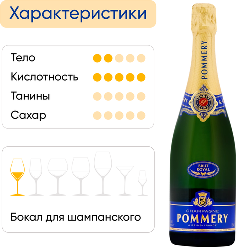 Вино игристое POMMERY Брют Рояль белое брют, п/у, 0.75л, картинка