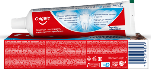 Зубная паста COLGATE Бережное отбеливание, с фтором и кальцием, 100мл, крупный план
