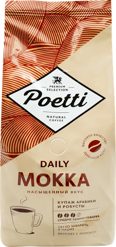 Кофе зерновой POETTI Daily Mokka натуральный жареный, 1кг, детальное фото